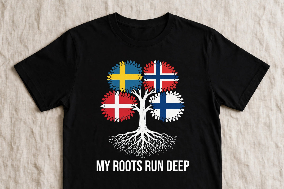 My Roots Run Deep — Scandinavian Flag Tree Tee