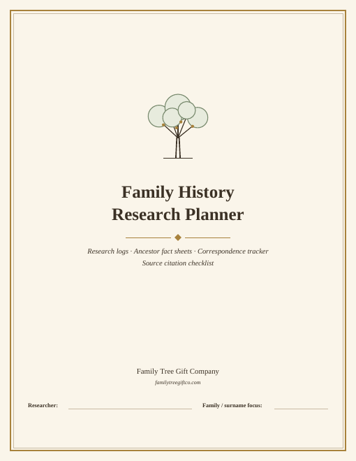 Family History Research Planner — Printable & Fillable (Digital)
